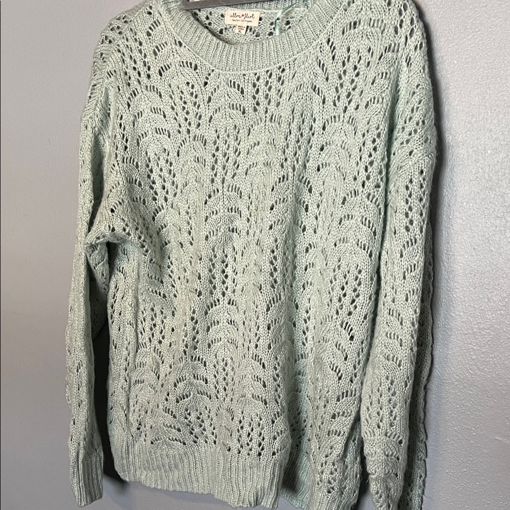 Ultra Flirt Mint Openwork Scoop Neck Sweater